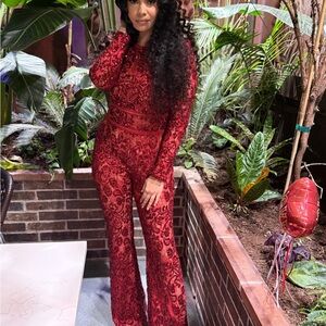 Nadine Merabi Red Sequin Jumpsuit